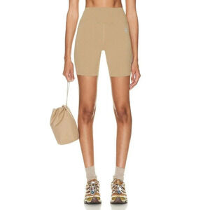 SPORTY & RICH Runner Biker Shorts in Espresso & White XSmall New Womens Spandex